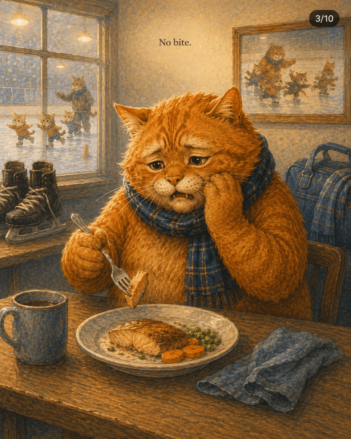 The worried cat holds his cheek at home because the missing tooth is uncomfortable.